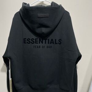 Essentials Black Pullover Hoodie with Raised Back Logo